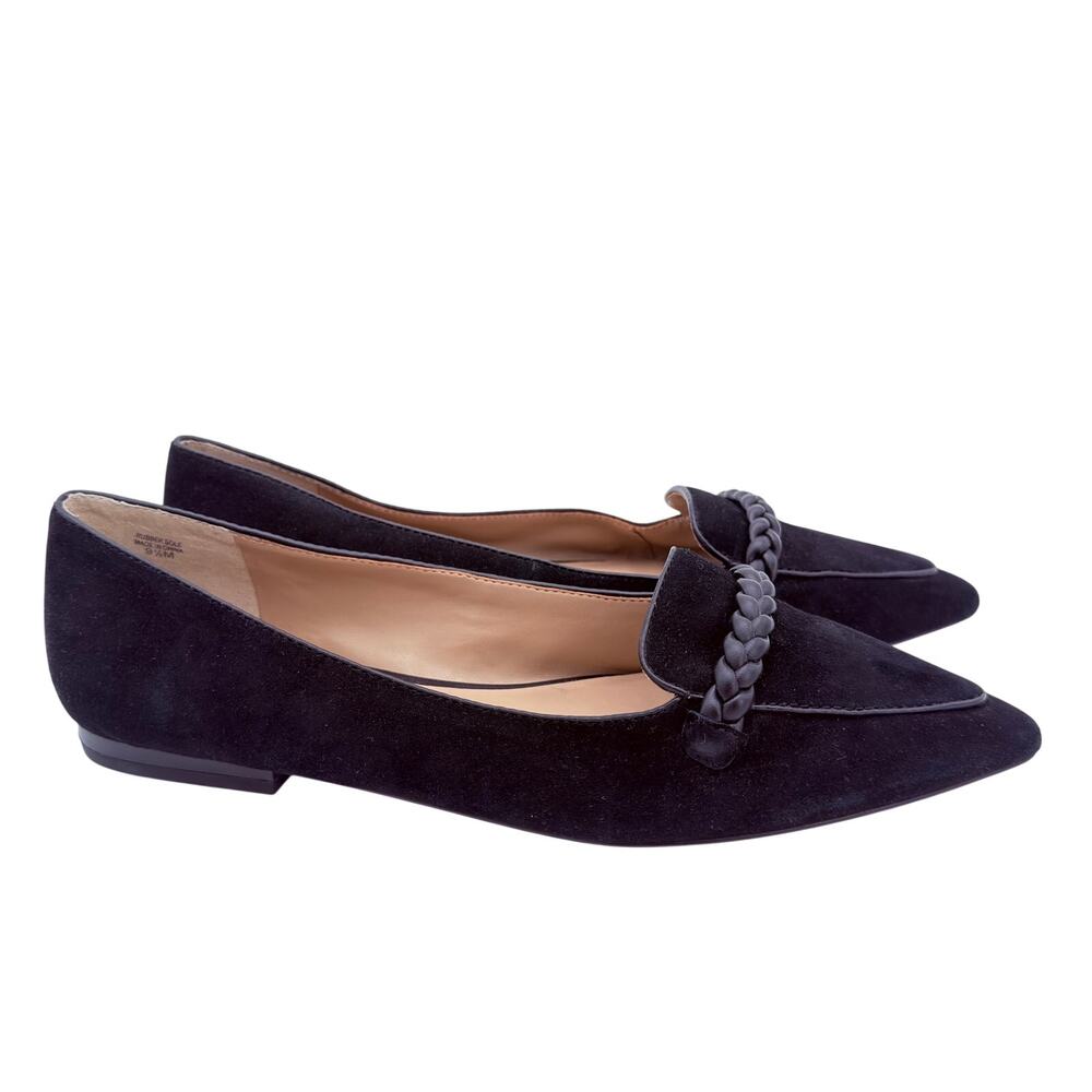 Ann Taylor Women's Black Suede Pointed Toe Braided Loafers Shoes Size 9.5